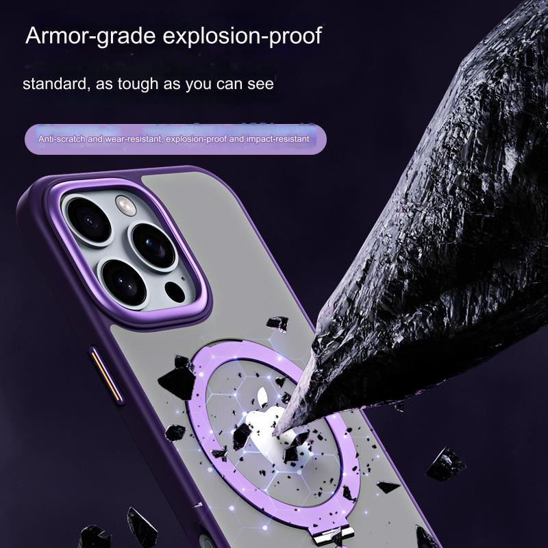 Premium Armor Clear Case For iPhone 16 Pro Max Plus Strong Magnetic Metal Ring Hidden Stand For Magsafe Wireless Charger Mount
