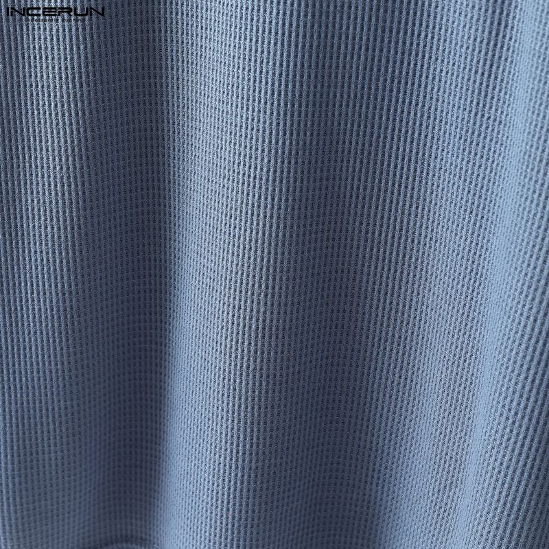 INCERUN Men Round Neck Long Sleeve Texture Casual Tops T-shirts
