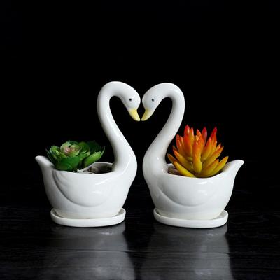 Desktop Ornament Keramik Weißer Schwan Blumentopf Personalisiert Kreativer Pflanztopf Simulierte Niedliche Tier Vase Schlafzimmer