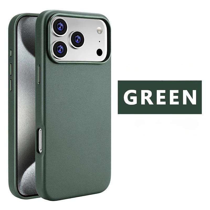 Cowhide Leather Phone Case for iPhone 16 Pro Max 17 Air 15 Plus 14 13 12 Promax High End Strong Magnetic Wireless Charging Cover
