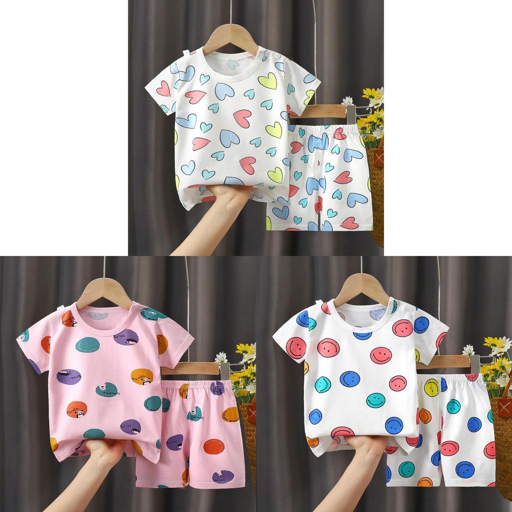 Baby Boy Girl Summer Cotton Short Sleeve Tshirt And Shorts Set With Animal Prints For Toddler Kids