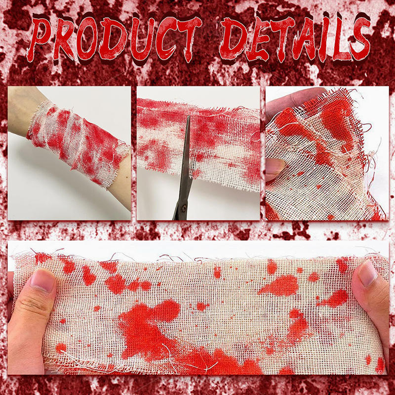 Halloween Bloody Cloth Strips Blood Gauze Bandage Haunted House Cosplay Costume Prop Horror Party Scene Decor Props Supplies