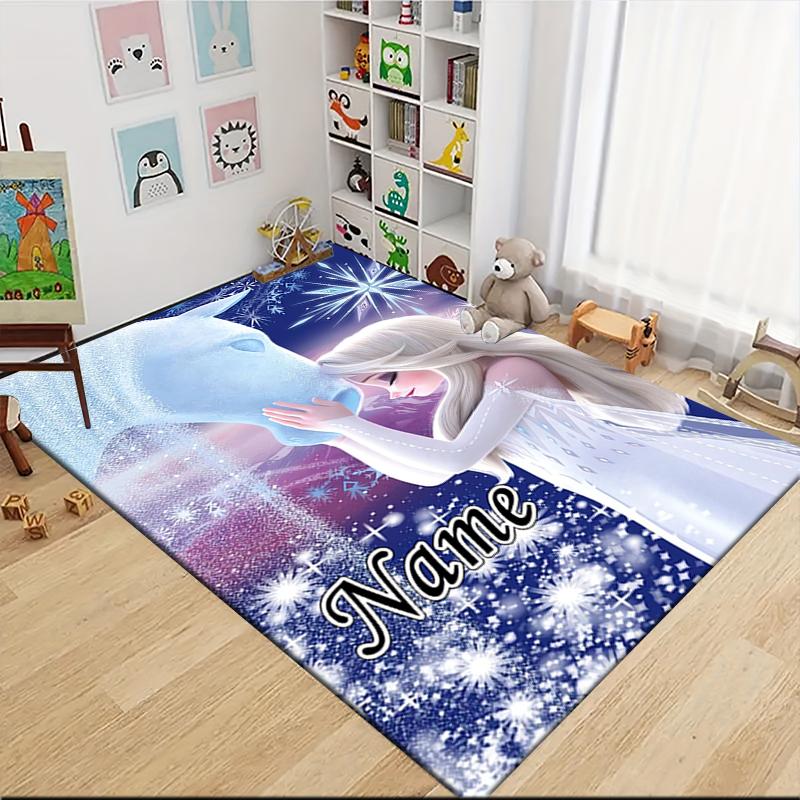 Custom Name Elsa's Magical Frost Carpet Rug Customizable Soft Washable Anti-Slip Home Living Room Sofa Mats Personalized Rug. 0909278
