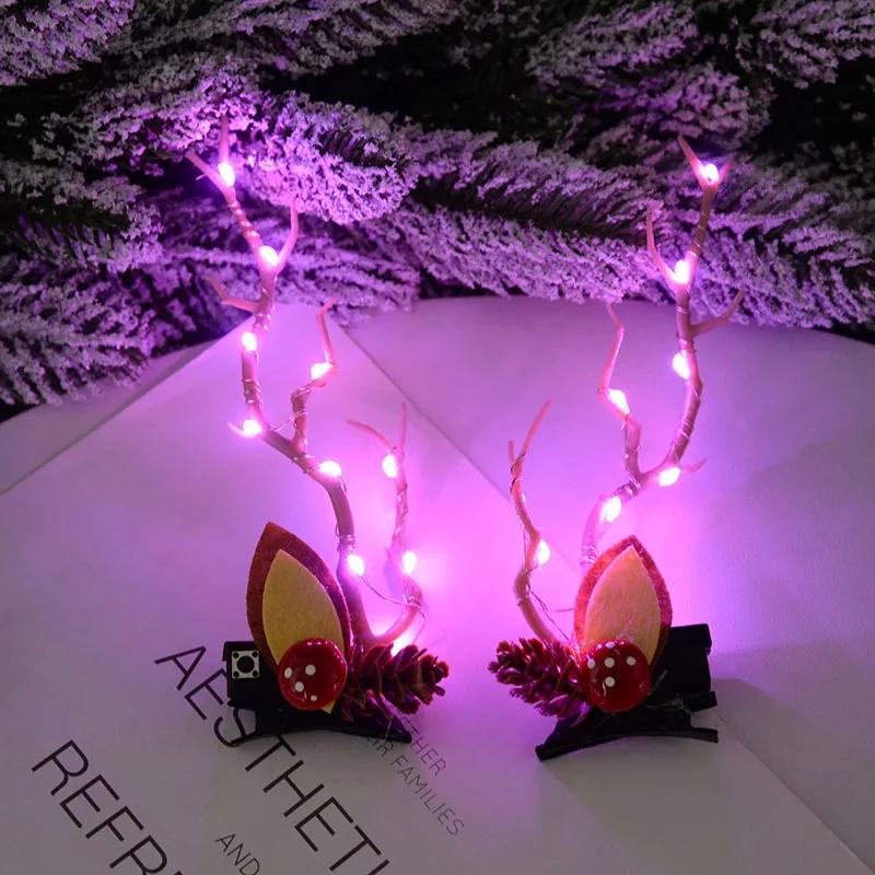 Świąteczny LED Światło Róg Renifera Spinka do Włosów Kobieta Dziewczyna Świecący Róg Łosia Ucho Nakrycie Głowy Akcesoria do Włosów Dekoracja Świąteczna Noworoczna