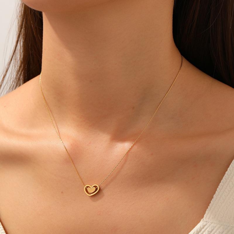 Gold Plated Stainless Steel Hollow Heart Pendant Necklace for Women