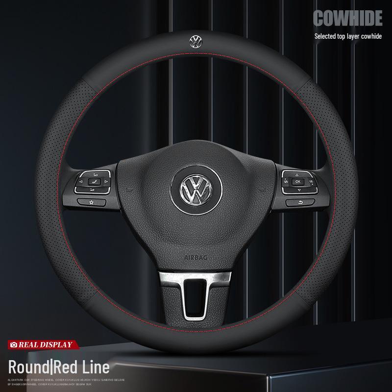 Universal Genuine Leather Steering Wheel Cover for Magotan, Passat, Lavida, and Bora - Anti-Slip & All-Season Fit