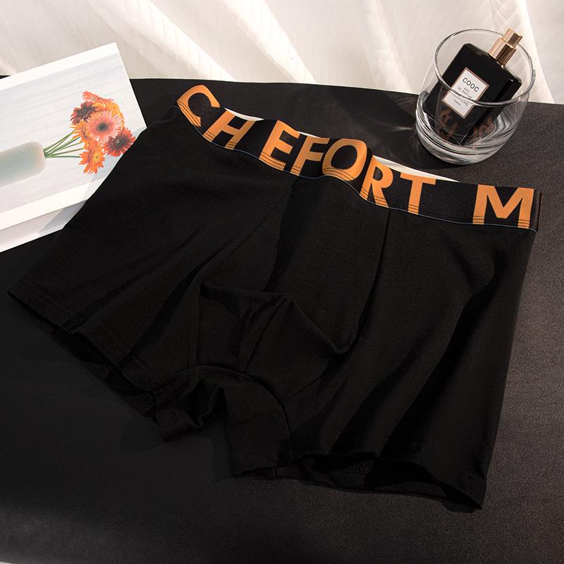 Men's Pure Cotton Boxer Briefs with Antibacterial Cordyceps and Breathable Crotch in Trendy Letter Design