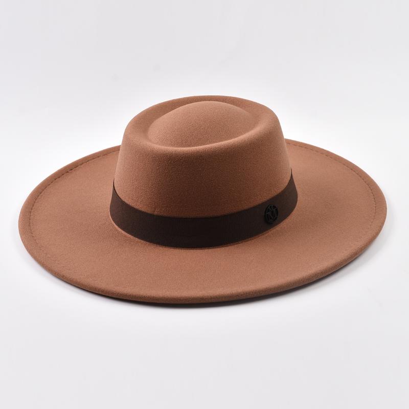 Britischer Stil Filz Fedora Hut Mode 9,5 cm breite Krempe Woll-Bowler Hut Kleid Hut Winter Kirche Jazzmützen chapeu feminino