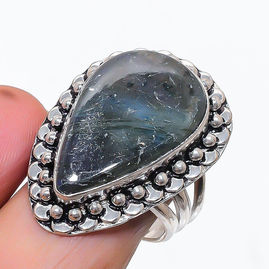 

Натуральный лабрадорит драгоценный камень 925 стерлинговое серебро ювелирное кольцо размер 9 H6L71