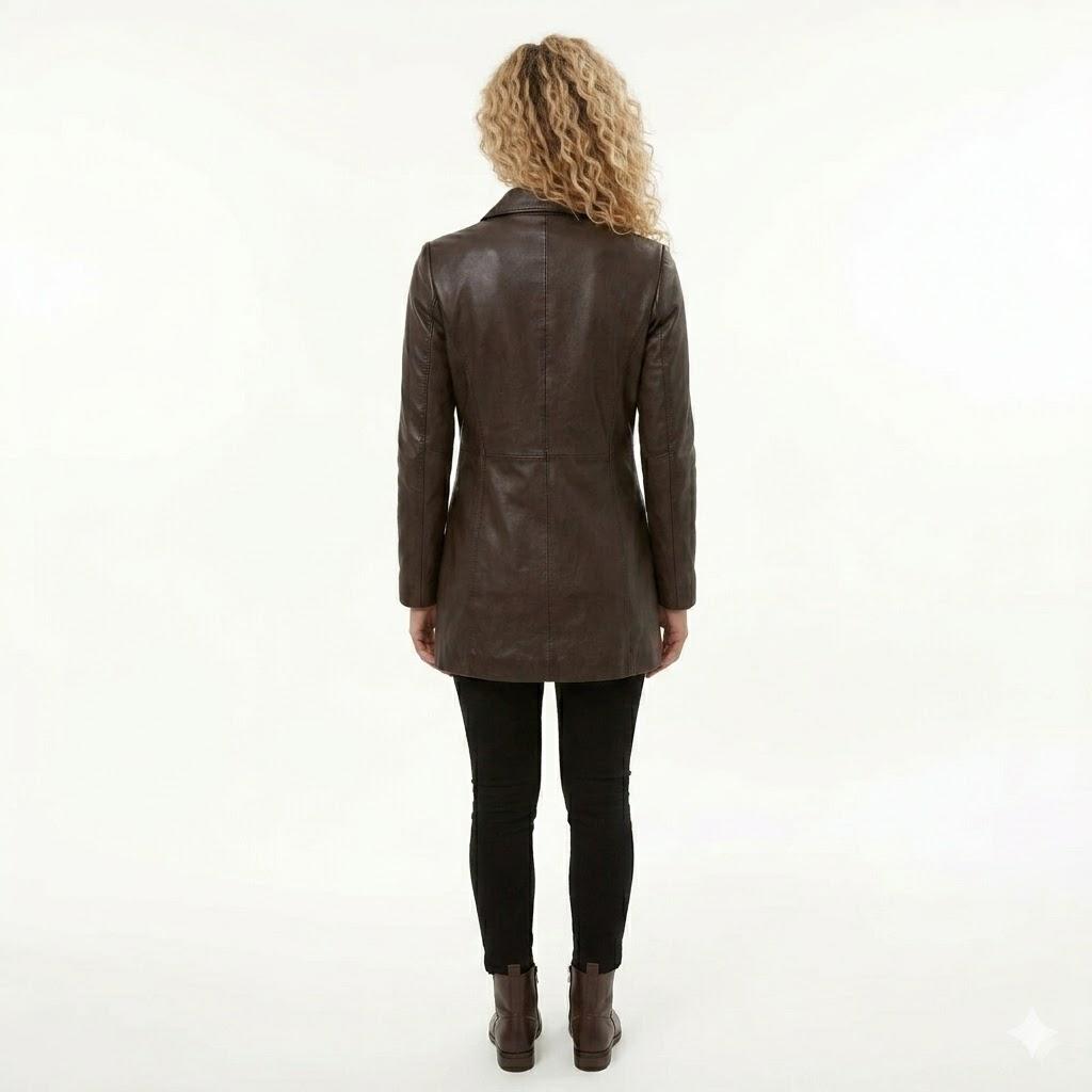 Genuine Real Lambskin Leather Dark Brown Handmade Trench Coat Women Stylish Fit
