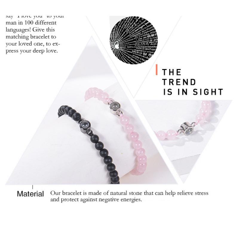Projection Bracelet, European and American Fashion Bracelet, Available In 100 Languages, I Love You, Pink Crystal, Frosted Stone, Couple's Bracelet