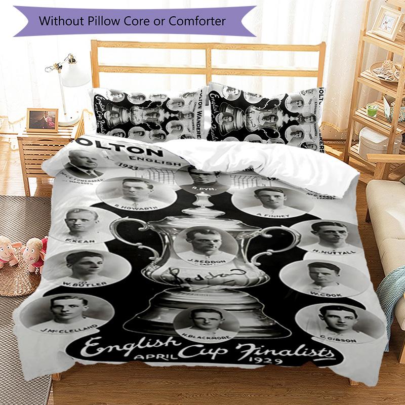 3-teiliges Bolton Wanderers FC LOGO Muster Bettwäscheset Bettbezugset enthält Bettbezug & Kissenbezüge, perfekte Ganzjahres-Schlafzimmerdekoration & Geschenk