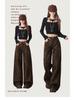 Women's American Casual Leopard Print High-Waisted Wide-Leg Jeans, Autumn/Winter 2025, Loose-Slimming, Floor-Length Pants