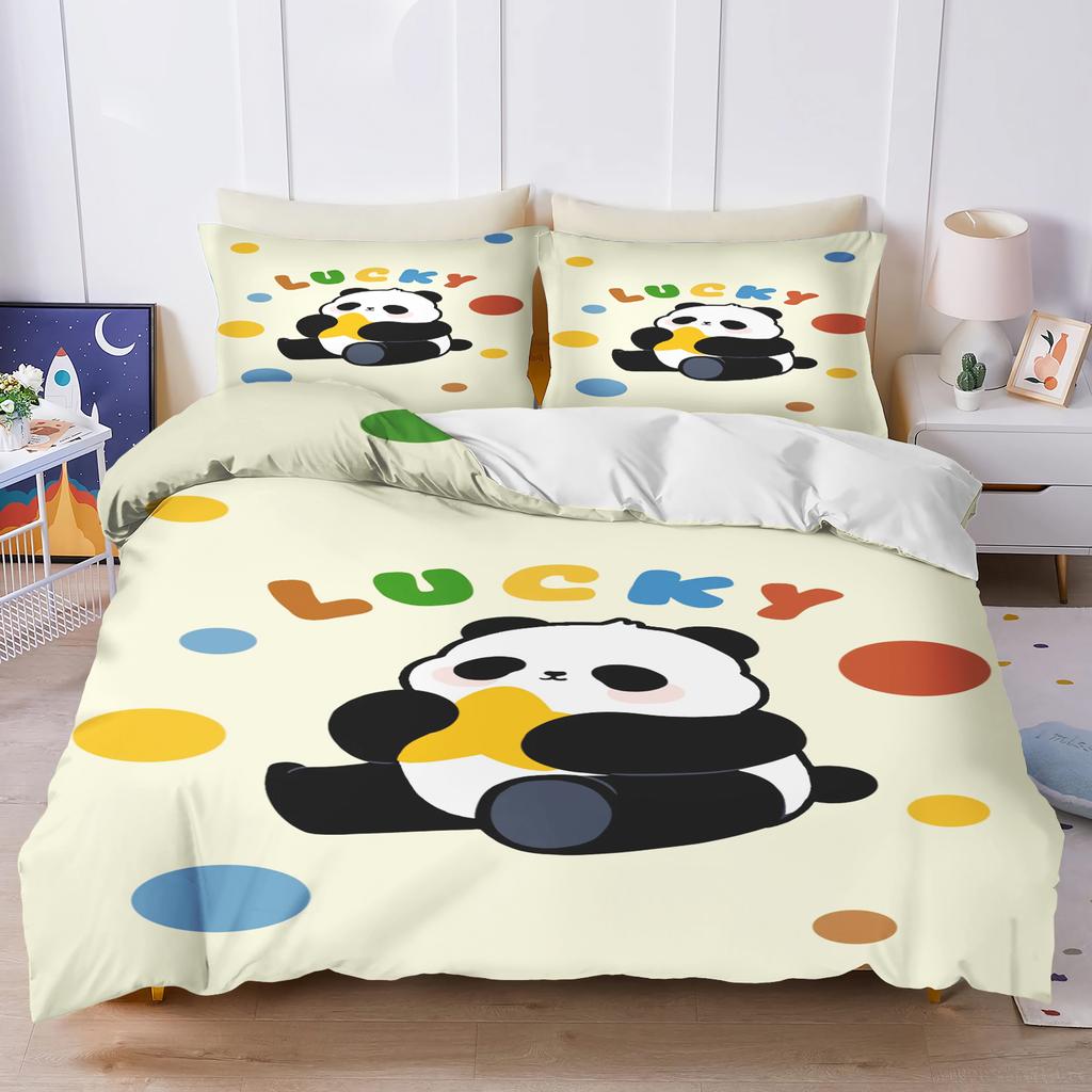 Panda Schattig Bedrukt Cartoon 3-Delige Eendelige Beddengoedset Comforte Luxe Exquise Verjaardagscadeau Polyester Huisdecoratie Dekbedovertrek