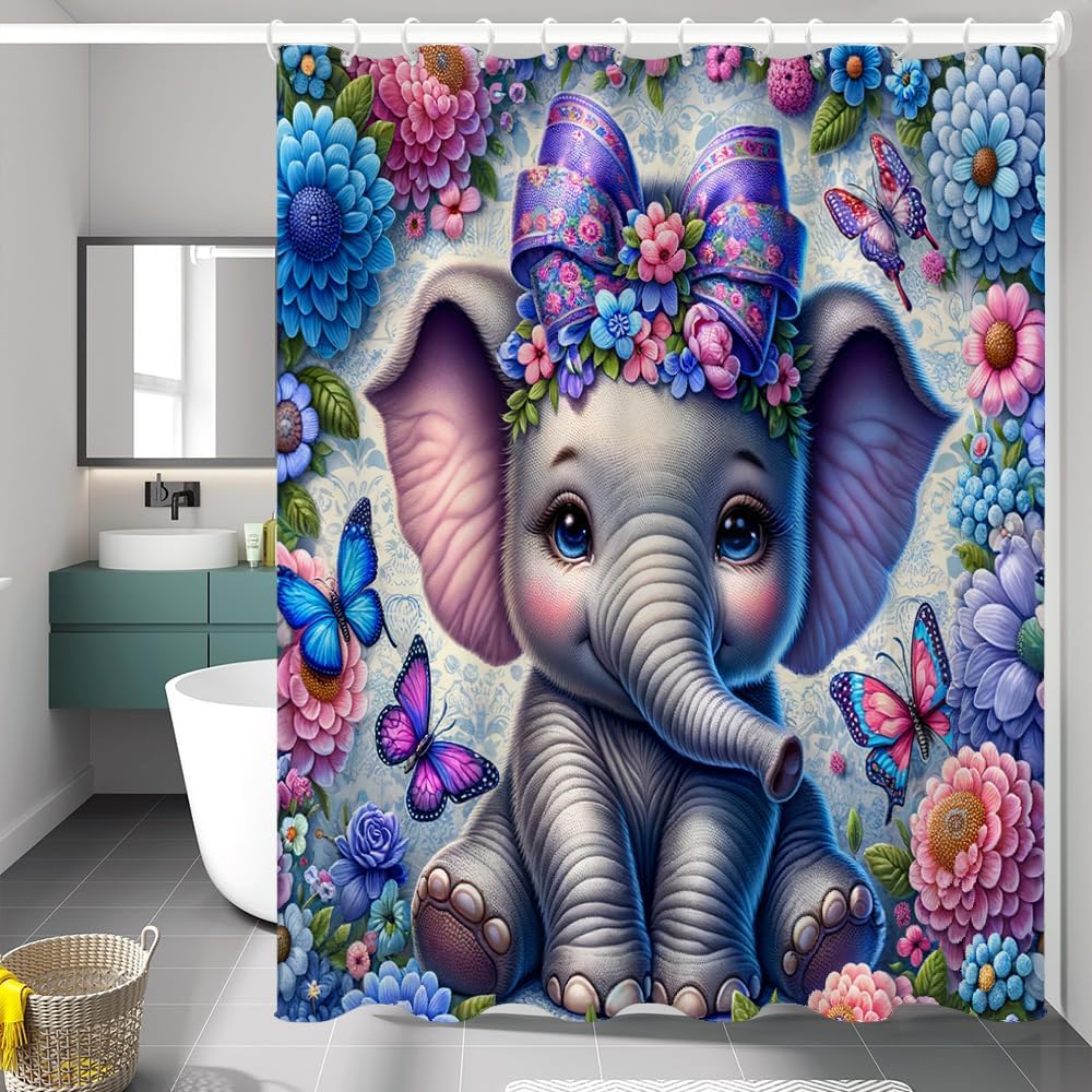Black Shower Curtain Life Tree Sky Elephant Neon Fabric Plant Fantasy Art Bathroom Curtain For Women Bathtub Decoration