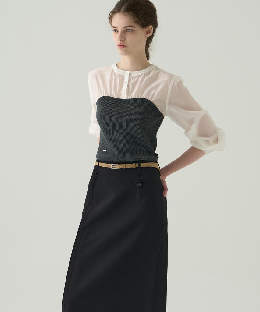 Deuloupisumeon Sheer Shirred Bustier Blouse [Brown]