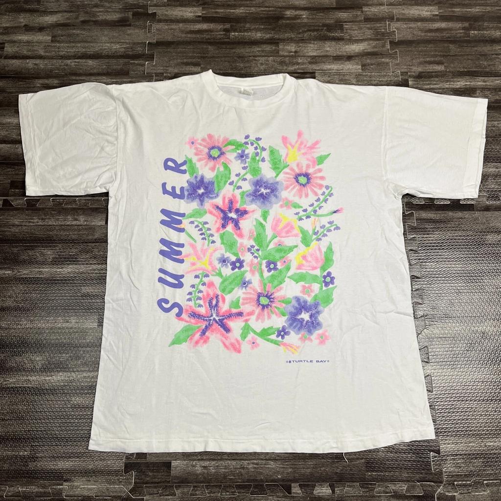 Vintage 90s Floral Graphic Tshirt Floral Colorful White XXL 2X Unisex Casual VTG