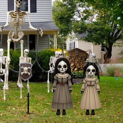2 kusy Halloweenská venkovní dekorace Zahrada Znamení na dvůr, Zahrada Kolík 2D Plochý Horor Strašidelný pro Zahradu