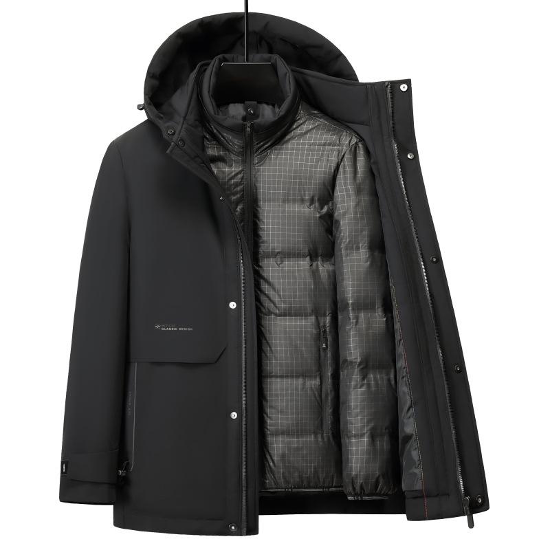 2025 Men's Winter Mid-Length Detachable Liner Down Jacket - Thick & Warm Outerwear