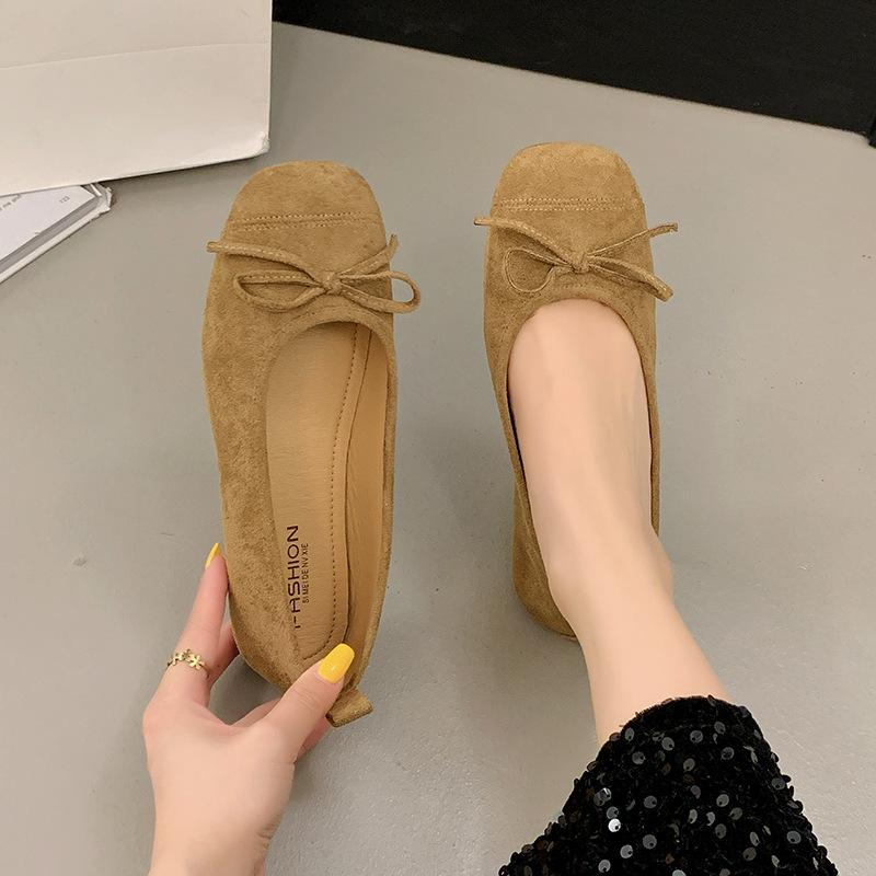 Leather flat shoes single shoes women's new shallow mouth square head Mary Jane shoes one pedal Doudou shoes