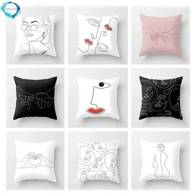 Abstract Art Portrait Couple Black And White Printed Polyester Throw Pillow Cover Square Home Decoration Pillowcase 45X45Cm