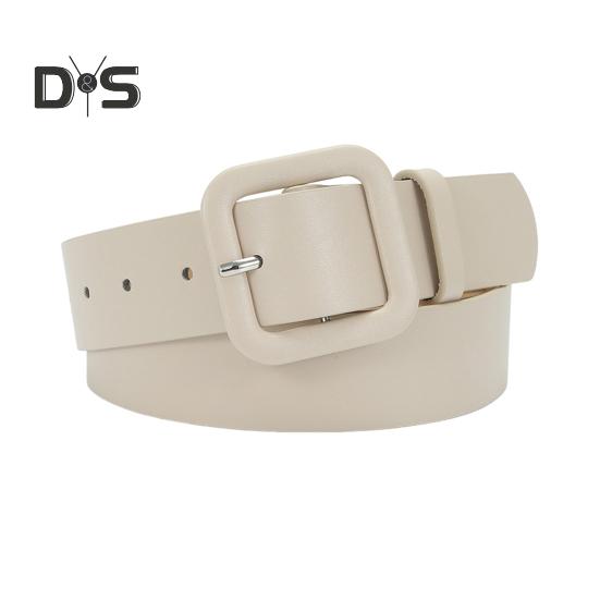 Women Belt Multi Holes Adjustable Length Square Buckle Faux Leather Waistband Jeans Dress Coats Candy Color Belt
