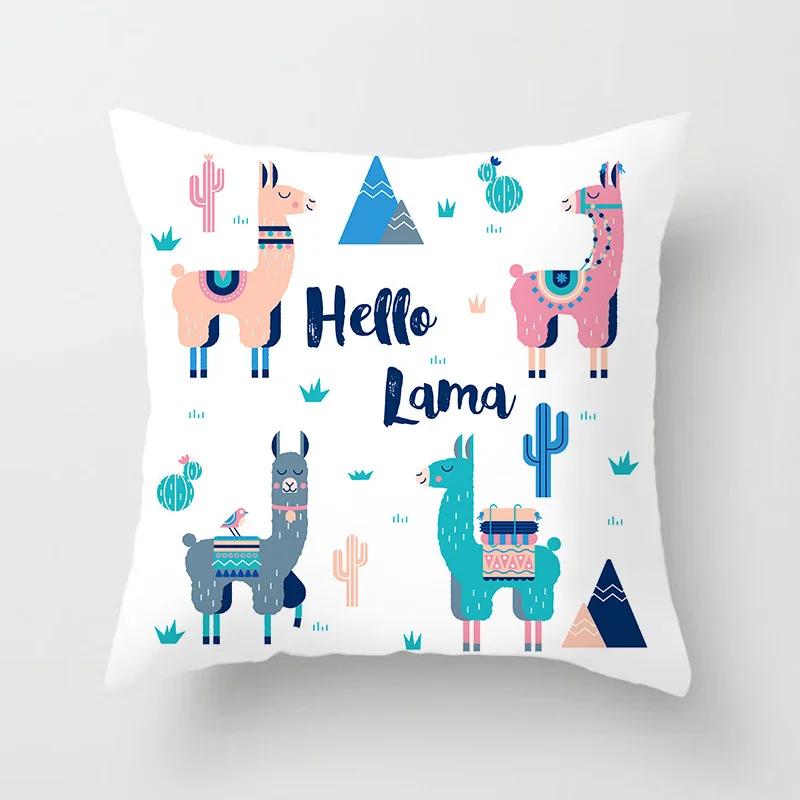New Alpaca Cushion Covers Lovely Cartoon Alpaca Print Polyester Pillow Cover Modern Sofa Chair Christmas Decorative Pillows Case