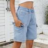 Women Mid Rise Bermuda Stretch Denim Jean Shorts Denim Cropped Pants Women