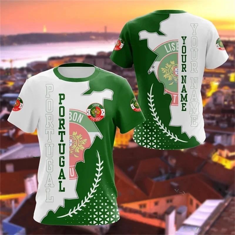3D Portugal National Emblem Graphic T Shirt for Men Clothing Casual Unisex Short Sleeved Tee Shirts Streetwear Y2k Tops T-shirt