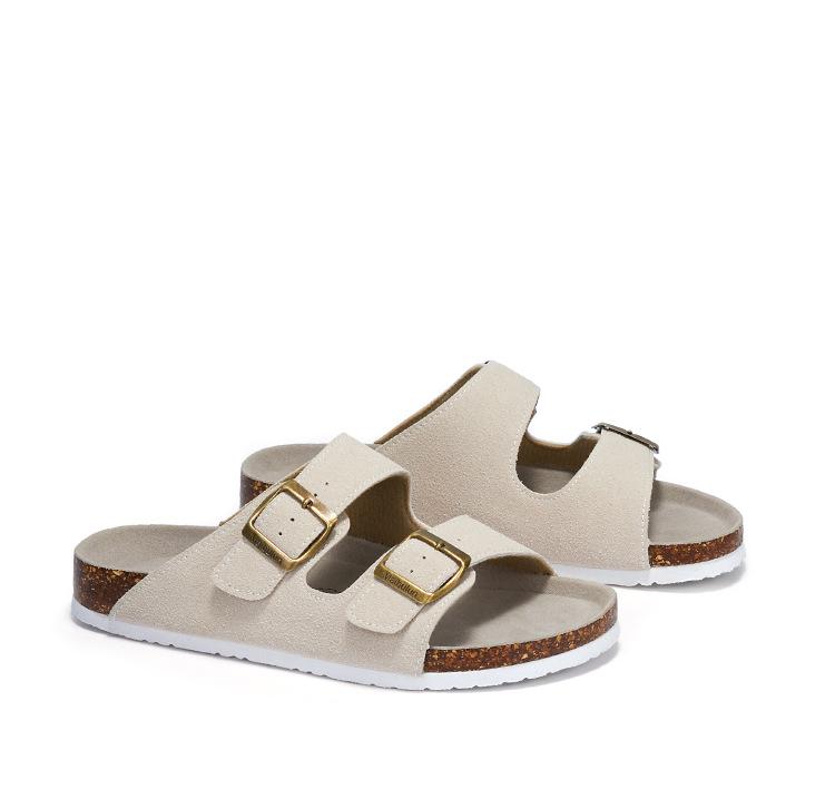 Maibulun Unisex Kork Anti-Rutsch Hausschuhe - Mattes Leder, Einzelner Riemen, Trendige Sommer Strand- & Hauskleidung