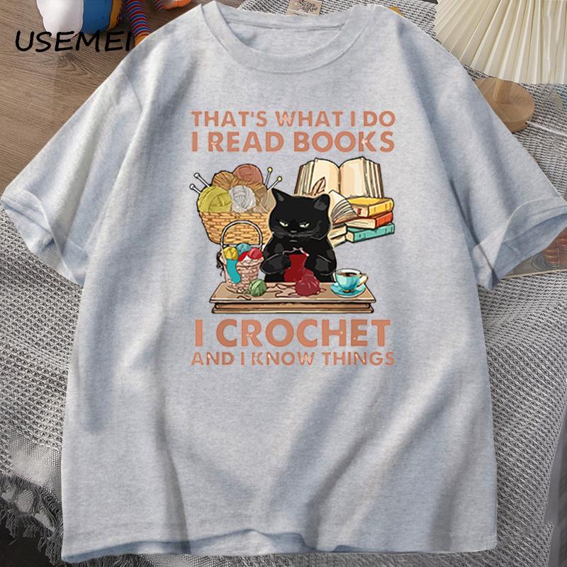 Funny Cat T Shirt for Men Women That's What I Do I Read Books I Sew and I Know Things Cat T-shirts Summer Cotton Vintage Tops