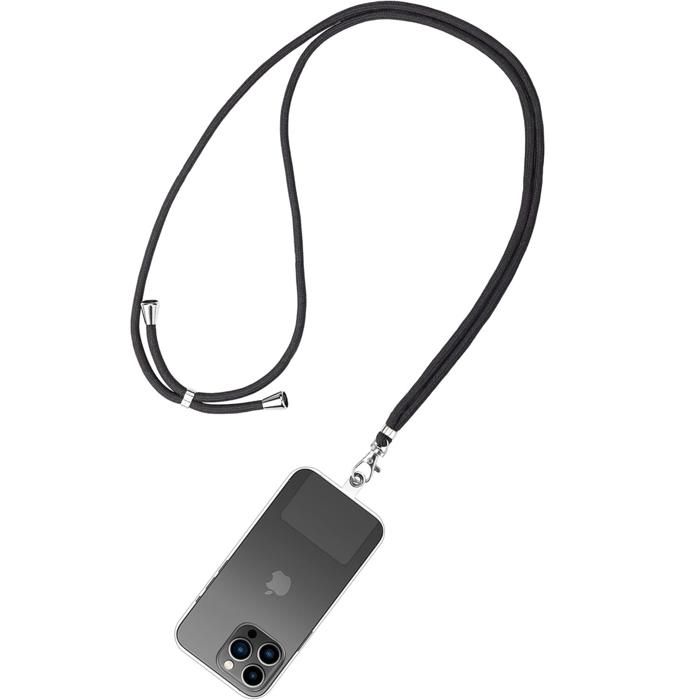 Cordon Tour de Cou - Phonillico® - Lot de 2 - Réglable - Noir - Lanière Transparente