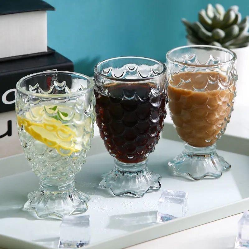 Crystal Glass Pineapple Embossed Tumbler, Vintage Beer Whiskey Water Cup, Decorative Drinking Glass for Home & Wedding