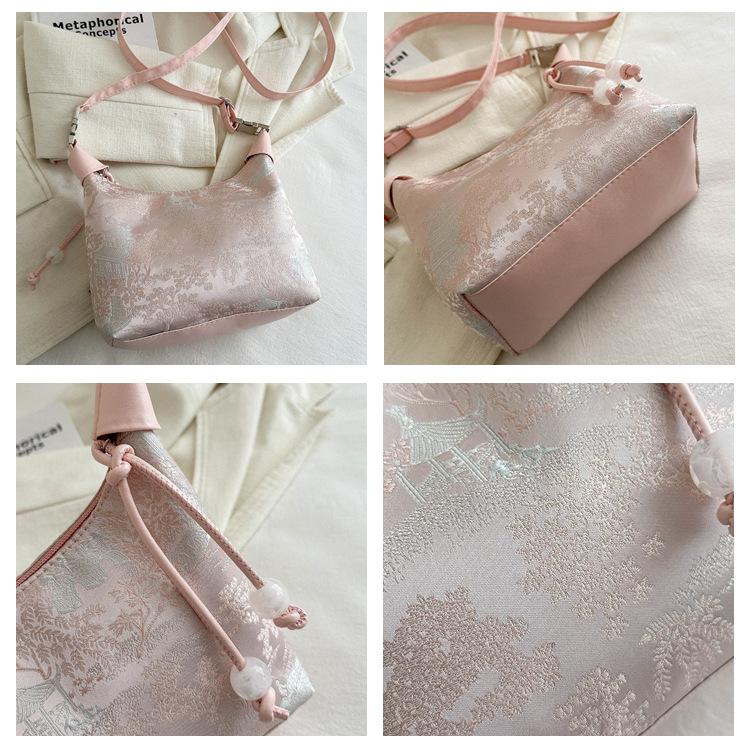 New Chinese Style Silk Crescent Bag 2026 Trendy Embroidery Handbag for Women Fashion Small Shoulder Crossbody Purse