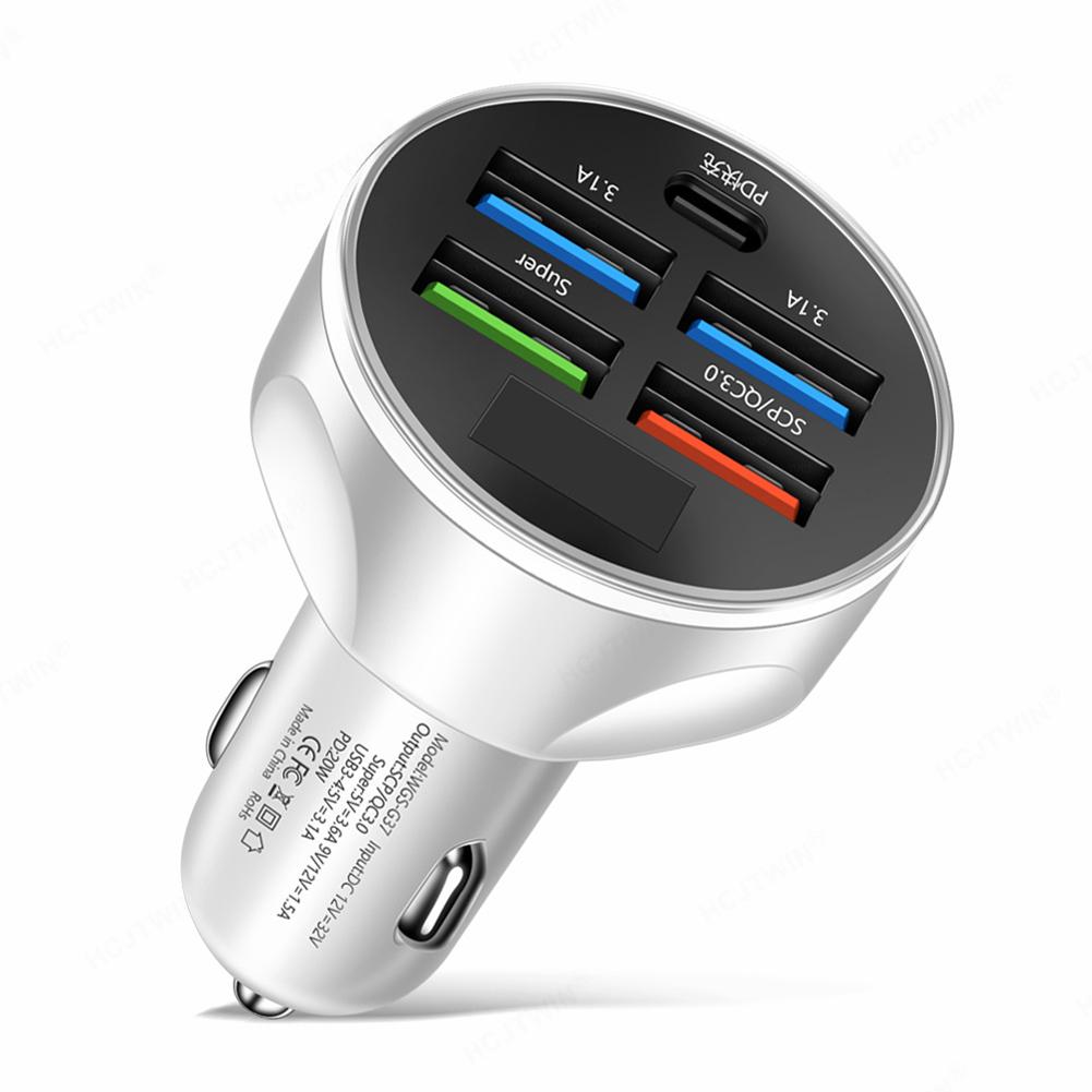 Car Phone Charger PD QC3.0 20W Power Adapter 5 Ports Super Charger 5V 3.1A Fast Charging for iPhone Samsung for Huawei Xiaomi