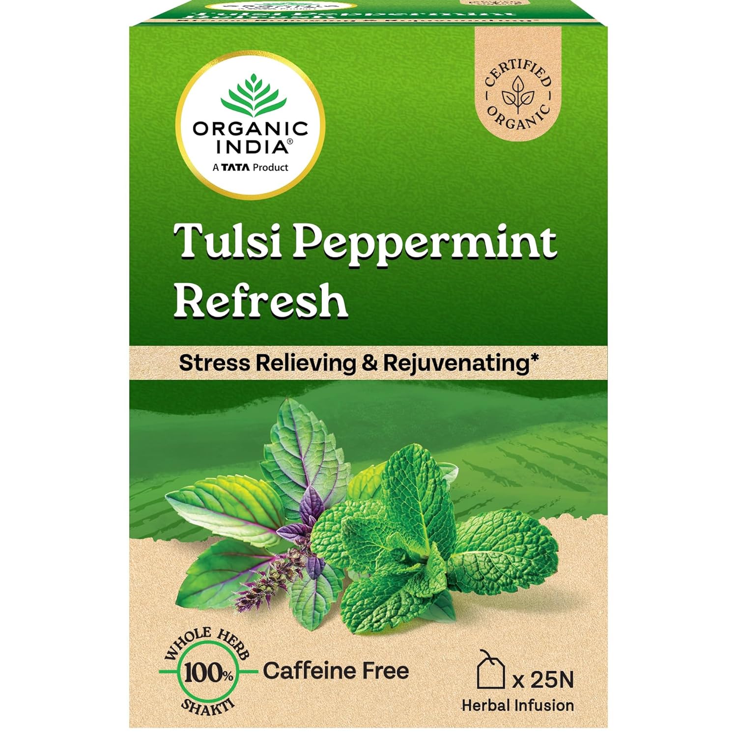 

Organic India Tulsi Peppermint Refresh Tea Bags 25 | Stress Relieving & Rejuvenating Herbal Tea