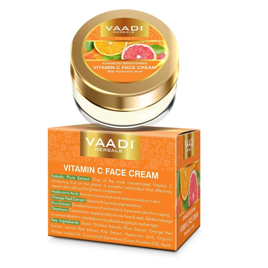Vaadi Herbals Vitamin C Face Cream With Witch Hazel & Niacinamide Hydrating Brightening Daily Moisturizer For Smooth Radiant Skin 30 g