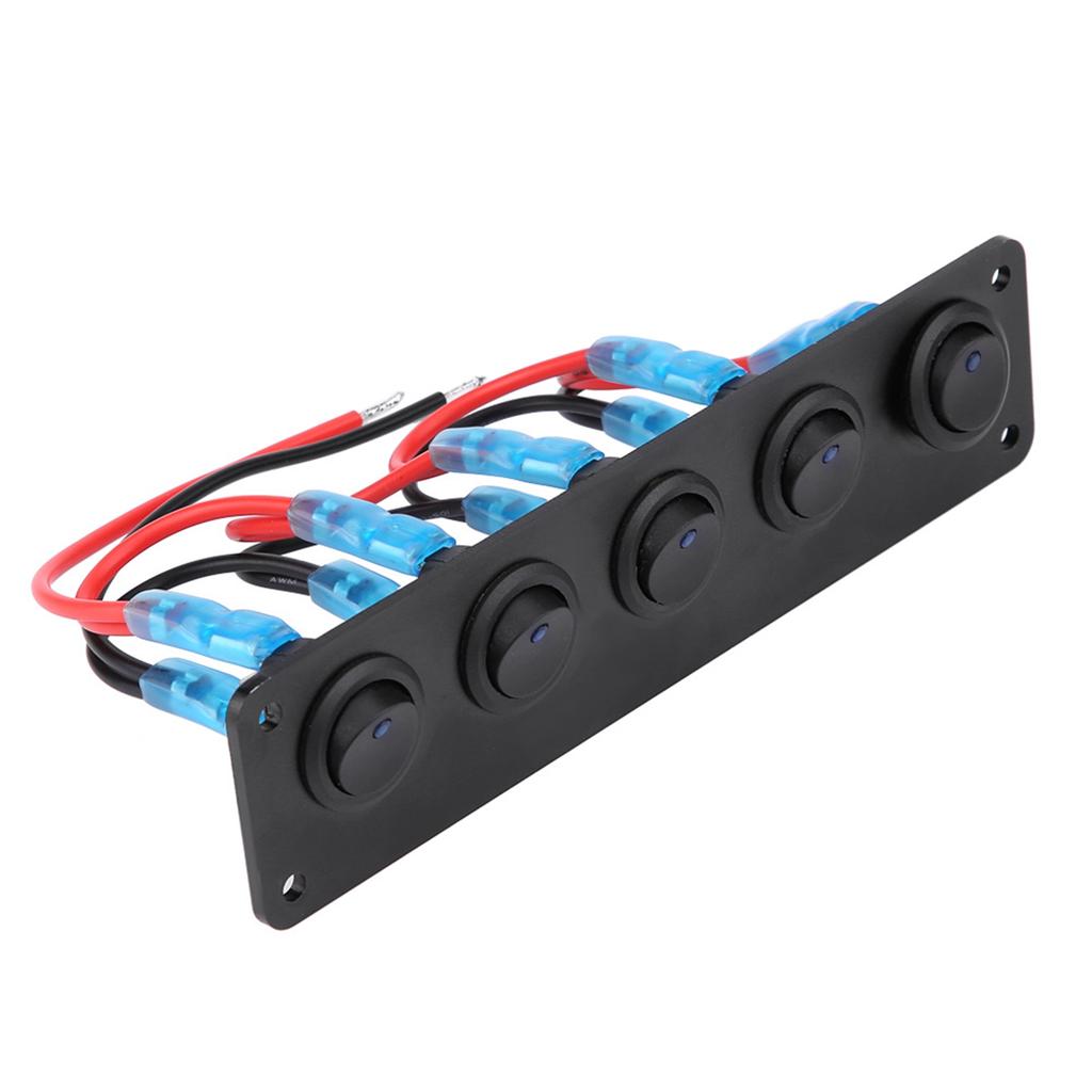 12‑24V 5-fach rundes Armaturenbrett Kippschalter Panel Blaue LED für Wohnmobil Boot Yacht Marine