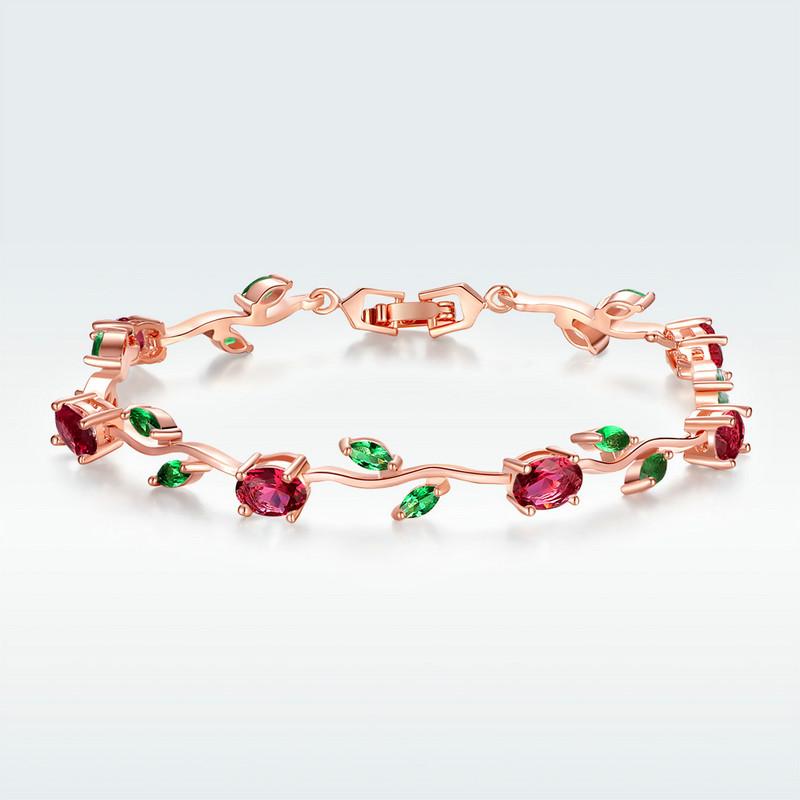 BISAER Elegant Rose Wreath Zircon Bracelet for Women Fine Jewelry