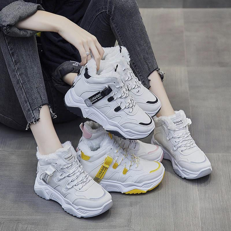 Μόδα Χειμώνας Γυναικείες Μπότες 2024 Νέα Μόδα Δέσιμο με Κορδόνια Αθλητικά Παπούτσια Κορεάτικα Γυναικεία Ψηλά Ζεστά Βαμβακερά casual Παπούτσια