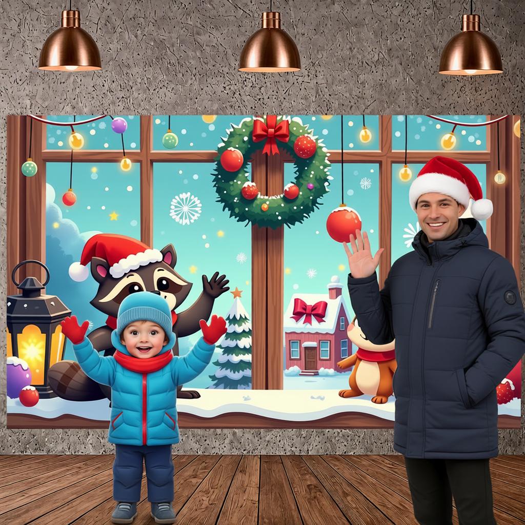 Winter Banner Snowflakes Yuletide Backdrop Christmas Banner Animal Themed Xmas Display For Christmas Party Xmas Event Family