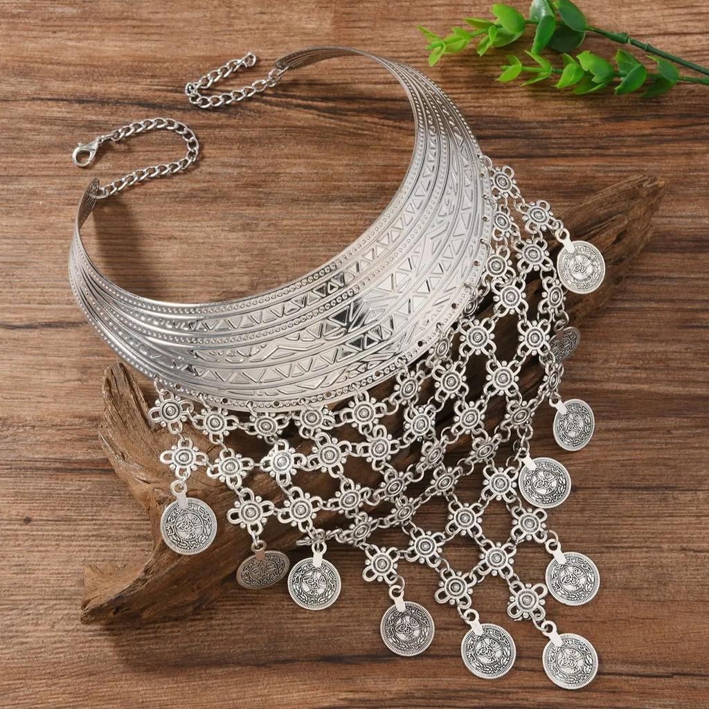 Böhmische Türkische Ethnische Gypsy Strand Choker Bib Münz Quasten Kragen Halskette für Frauen Indische Drehmomente Party Schmuck Zubehör