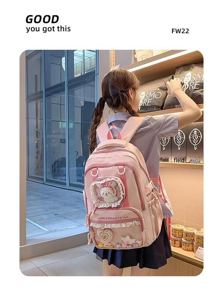 Süßer Farbblock Ita Rucksack für Junior- und Highschool-Mädchen - Transparent, Großes Fassungsvermögen, Dekompressionsdesign, Ins-Stil