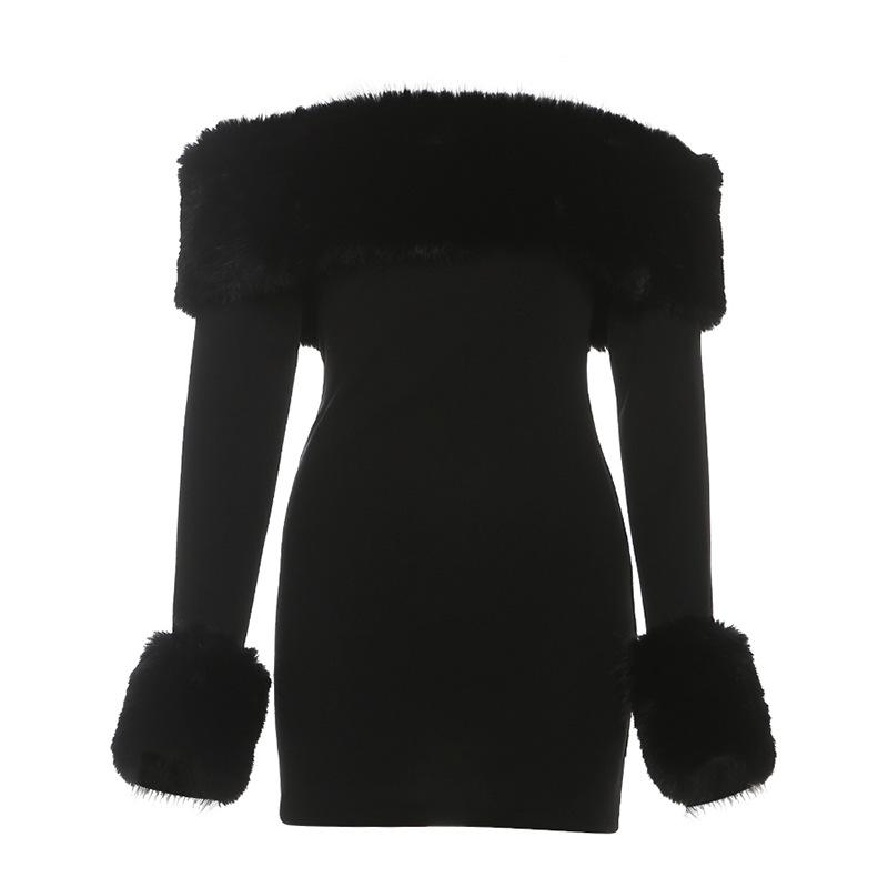 Damen Farbe Block Ein-Schulter Bodycon Kleid Herbst/Winter 2025