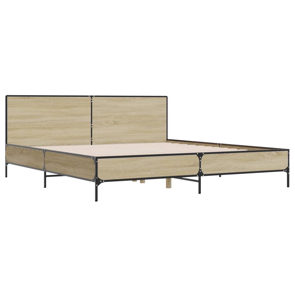 Bed Frame In Sonoma Oak Finish 200 X 200 Cm Made of Engineered Wood and Metal