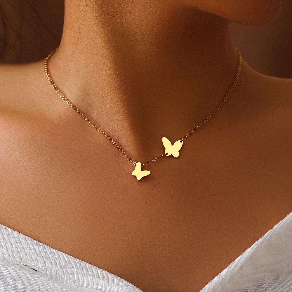 Stainless Steel Necklaces Delicate Butterfly Pendant Chain Fashion Necklace For Women Zircon Luxury Girl's Clavicle Party Gifts