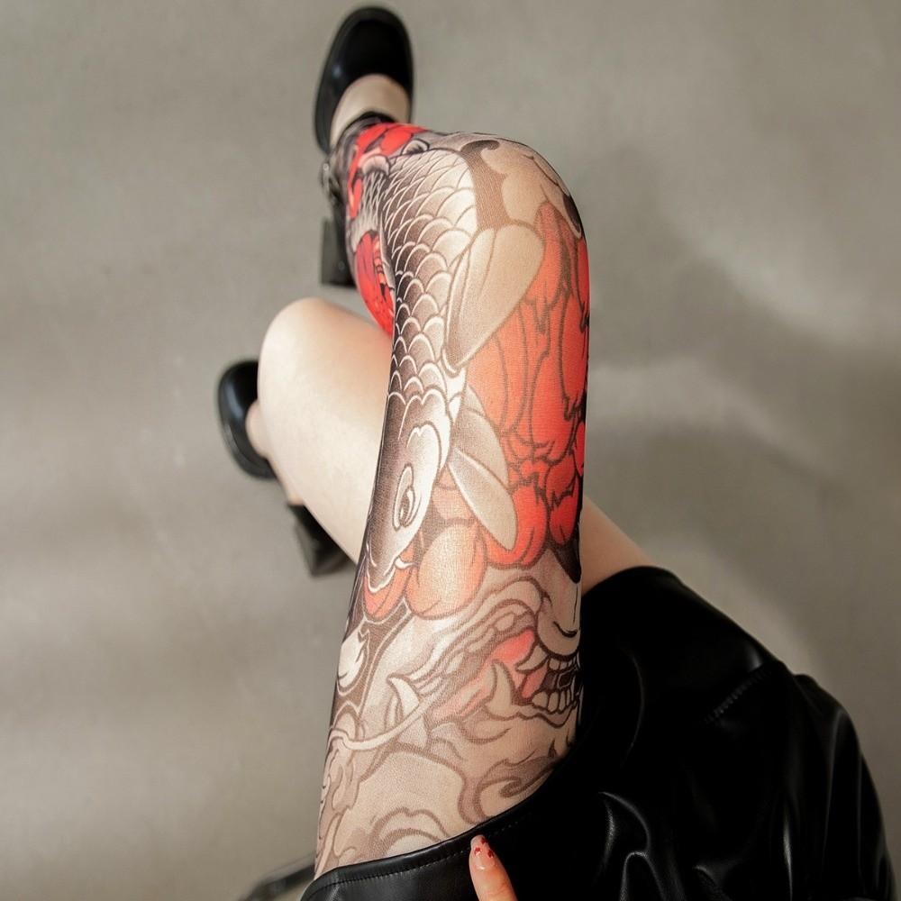 Breathable Full Leg Tattoo Socks Japanese Style Sun-proof Socks Fake Tattoo Socking Fishing