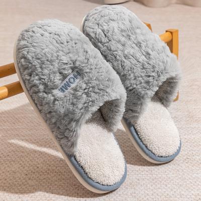 New Fashion Winter Women Men Indoor Floor Non-slip Slides Bedroom Warm Plush Slippers Home Casual Soft Sole Furry Shoes