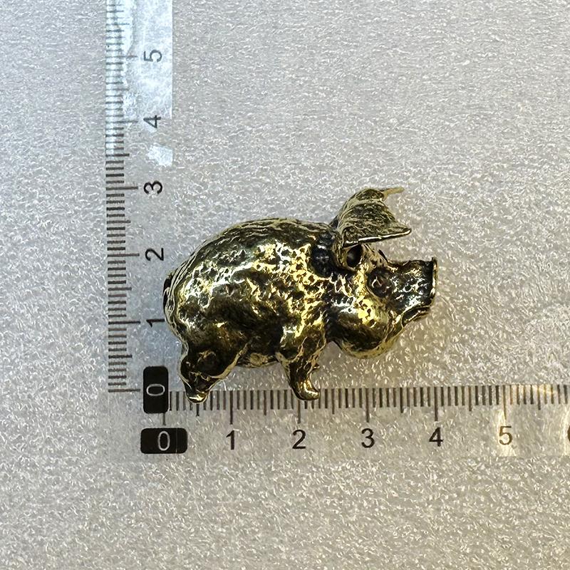 Brass Retro Twelve Zodiac Pig Living Room Decoration Simulation Mini Ornament Solid Wild Boar Personalized Car Keychain Pendant