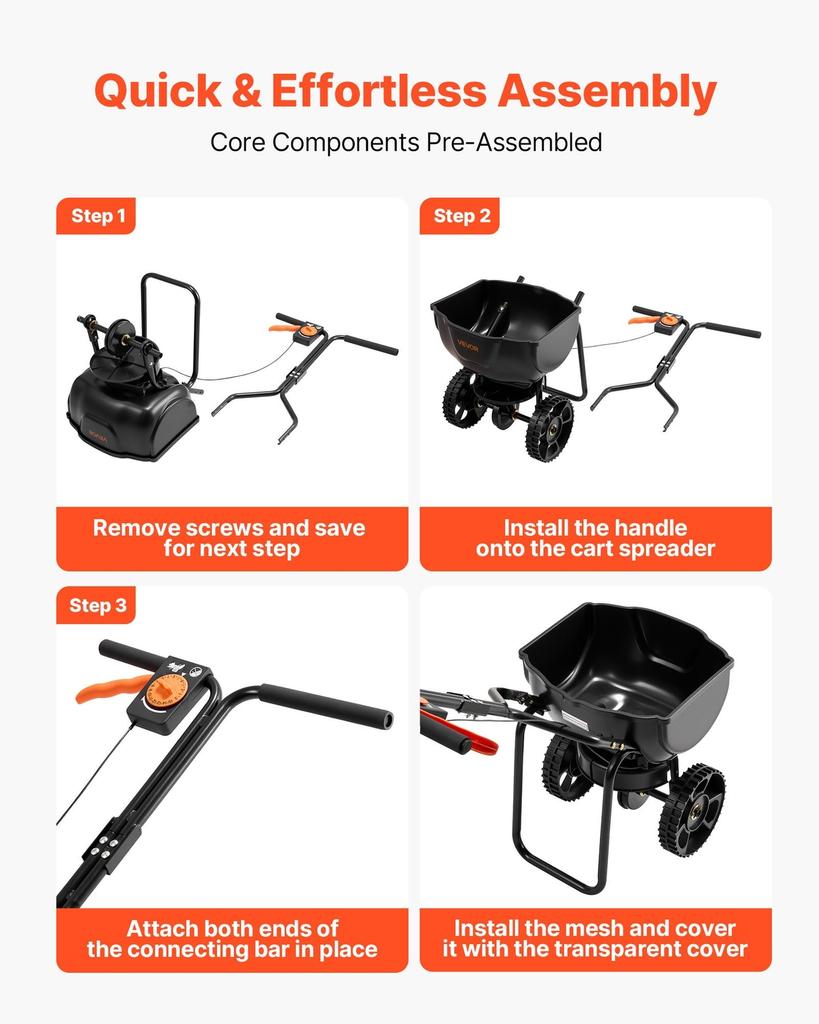 Push Lawn Spreader, 3m Spreading Width, Broadcast Spreader with 59kg Load Capacity & 10 In All-Terrain Tires, Walk-Behind Garden & Lawn Broadcast
